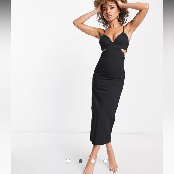 Bardot Cutout Slit Midi Dress in Black - Picture 4 of 5